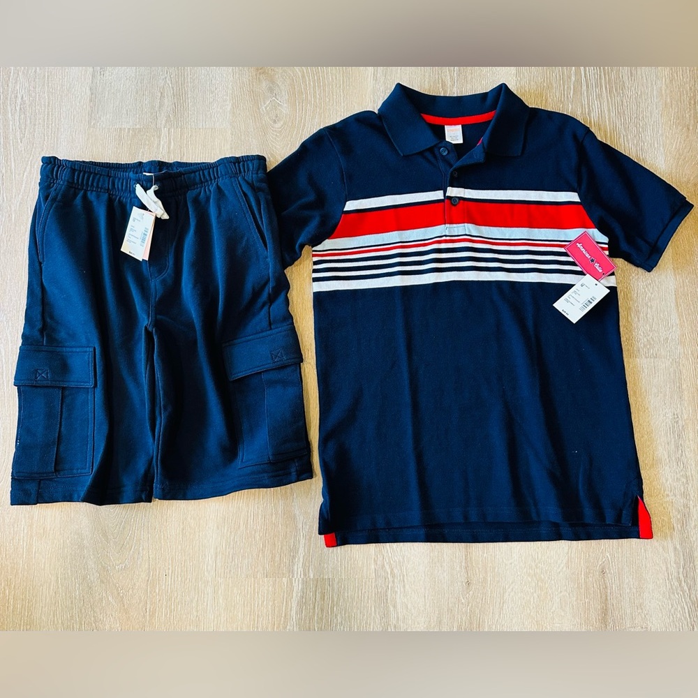Gymboree Navy with red/white stripes Polo and matching cargo Shorts Set